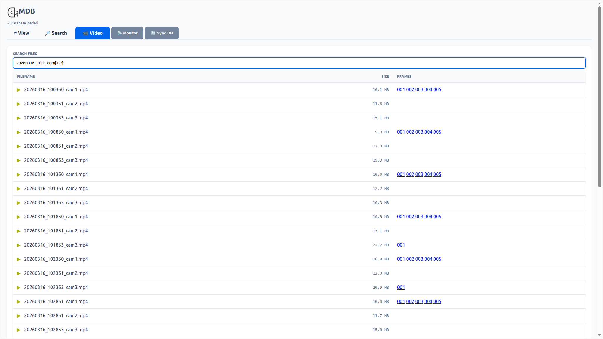 MDB Video Search Interface Screenshot